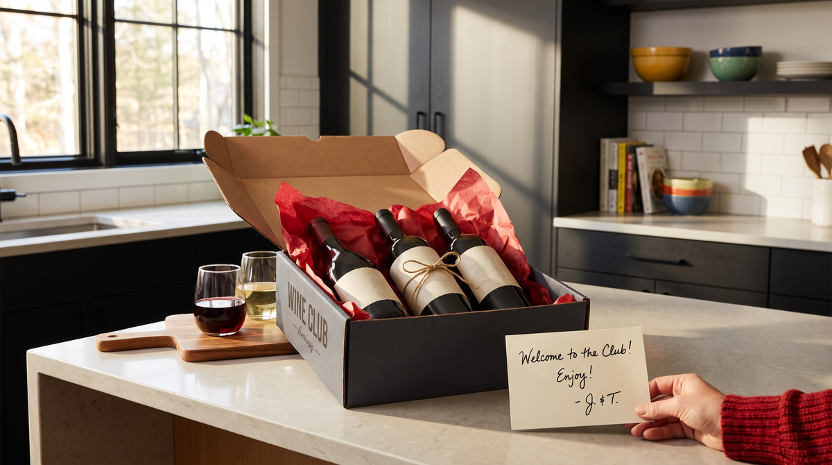 Love Cork Screw Wine Collective wine club delivery box with red and white wine